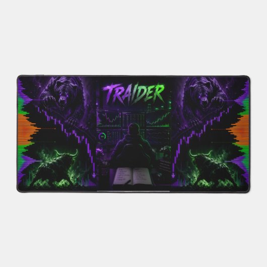 traider, trading, cyberpunk, gaming, neon, pillow, デスクマット (正面)