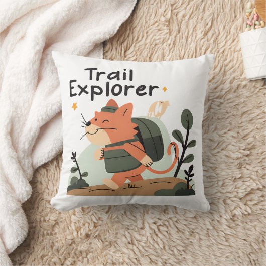 Trail Explorer Cat – Decorative Throw Pillow クッション (ブランケット)