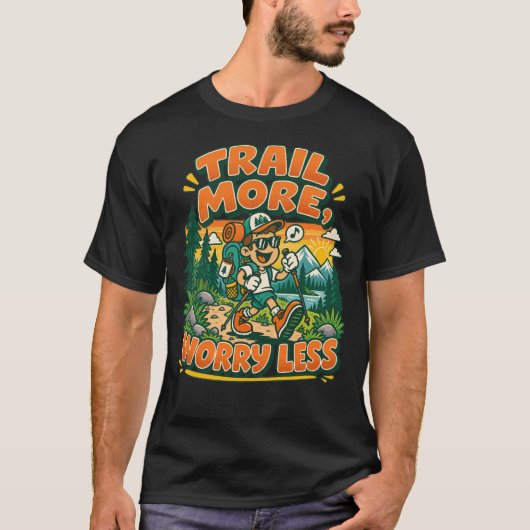 Trail More, Worry Less - Retro Hiking Camper tee Tシャツ (正面)