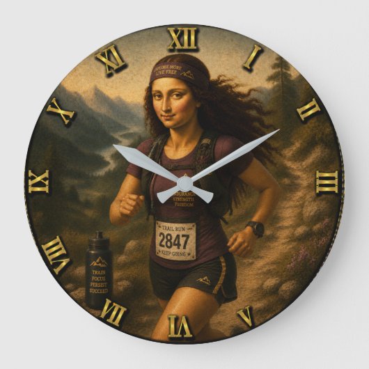 Trail Runner Funny Mona Lisa ラージ壁時計 (正面)