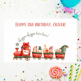 Train 2nd Birthday Watercolor Santa Party Express  ポスター