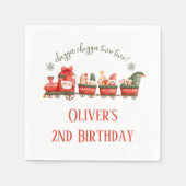 Train 2nd Birthday Watercolor Santas Party Express スタンダードカクテルナプキン (正面)