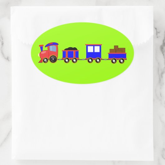 train-312107電車の漫画のおもちゃエンジンカー赤いblu 楕円形シール (バッグ)