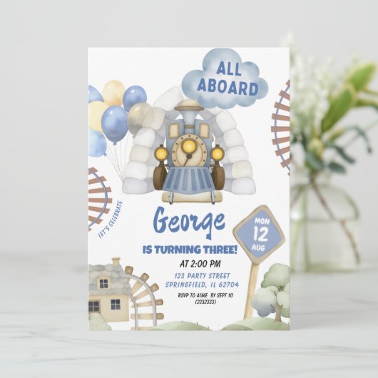 Train All Aboard Boy誕生日 招待状 (スタンド正面)