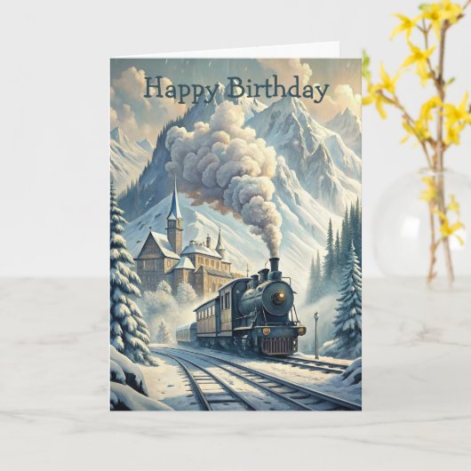Train Birthday Card カード (黄色い花)