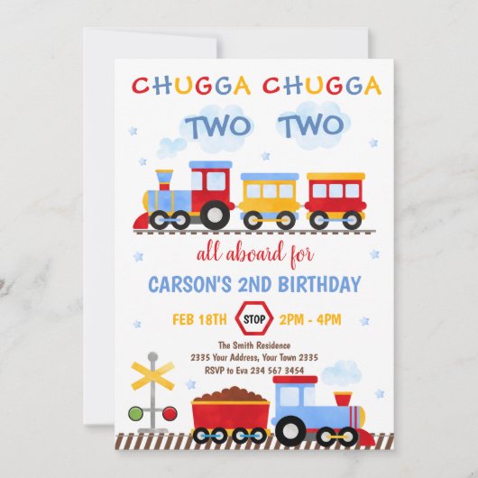 Train Birthday Invite Chugga Chugga Two Two Train 招待状 (正面)