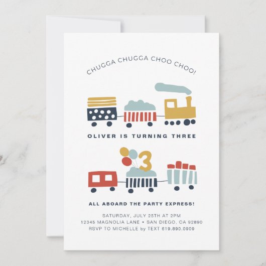 Train Birthday Party Invitation ・年齢3 招待状 (正面)