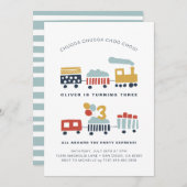 Train Birthday Party Invitation ・年齢3 招待状 (正面/裏面)