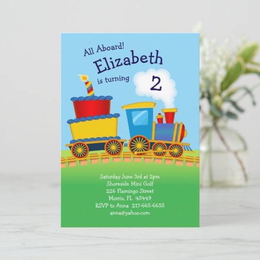 Train Birthday Party Kids Cute 招待状 (スタンド正面)