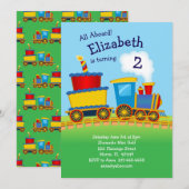 Train Birthday Party Kids Cute 招待状 (正面/裏面)