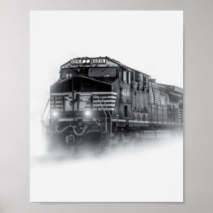 Train Black and White train tracks ポスター
