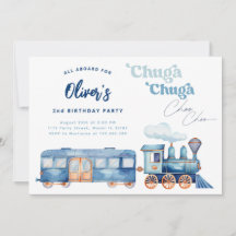 Train Blue Chuga Chuga Choo Choo モダン 誕生日