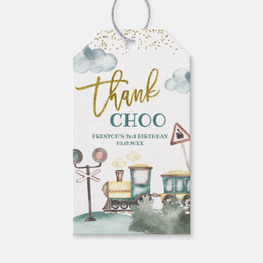 Train Boy 2nd Birthdayありがとうメッセージカード ギフトタグ (正面)