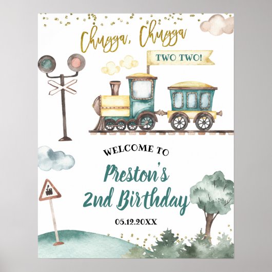 Train Boy 2nd Birthday Welcome Sign ポスター (正面)