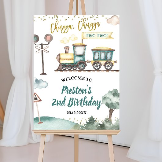 Train Boy 2nd Birthday Welcome Sign ポスター