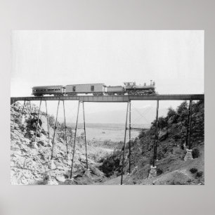 Train Crossing High Bridge, 1890. Vintage Photo ポスター