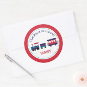Train Favor Stickers (Boys誕生日ネイビーブルーレッド) ラウンドシール (封筒)