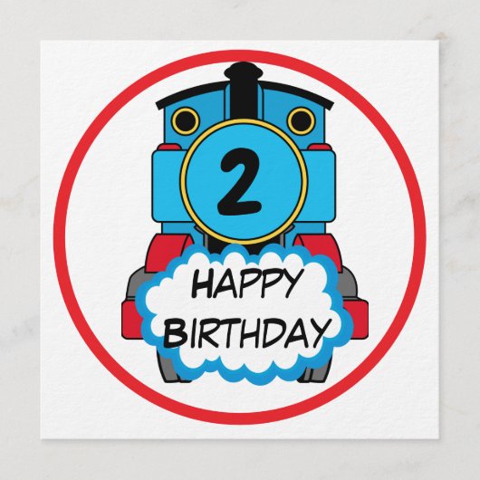 Train Happy Birthday round Sticker 招待状 (正面)