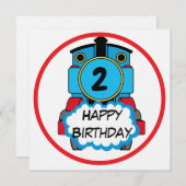 Train Happy Birthday round Sticker 招待状 (正面/裏面)