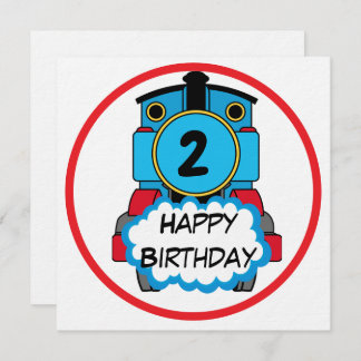 Train Happy Birthday round Sticker 招待状