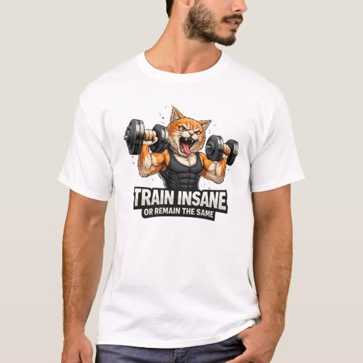 Train Insane Gym Cat T-Shirt Tシャツ (正面)