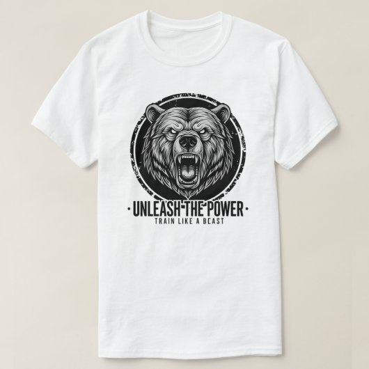 Train Like a Beast Bear Motivational Gym Tシャツ (デザイン正面)