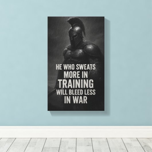 Train Like a Warrior: Sweat More, Bleed Less キャンバスプリント (インサイチュ (ウッドフロア))