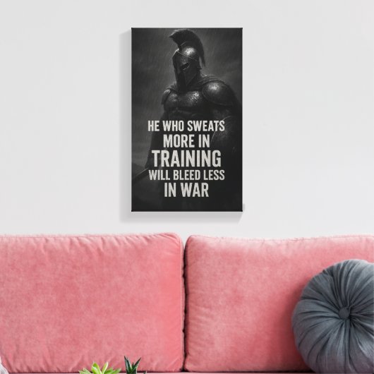 Train Like a Warrior: Sweat More, Bleed Less キャンバスプリント (インサイチュ (リビング))