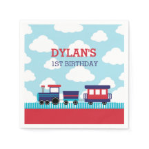 Train Napkins (Navy & Red) – ボーイズ子供の誕生日