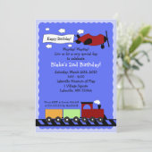 Train & Plane 5x7 cute boy birthday invitation 招待状 (スタンド正面)