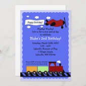 Train & Plane 5x7 cute boy birthday invitation 招待状 (正面/裏面)