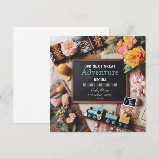 Train Pregnancy Announcement, Gender Neutral 案内状 (正面/裏面)