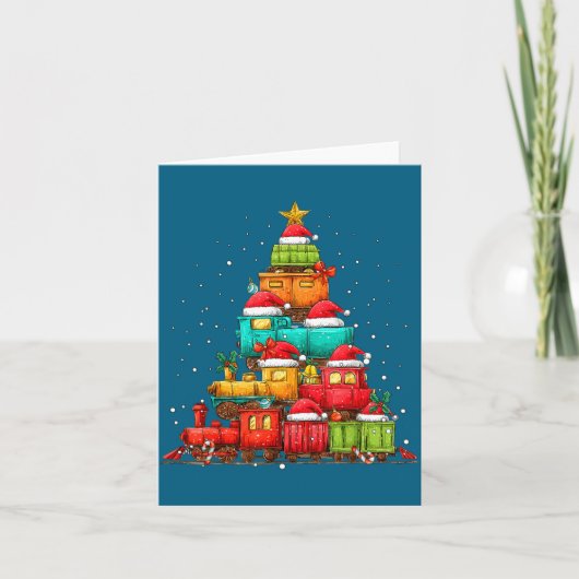 Train Railroad Locomotive Christmas Tree Xmas Hat  カード (正面)