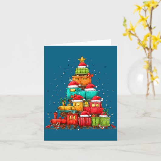 Train Railroad Locomotive Christmas Tree Xmas Hat  カード (黄色い花)