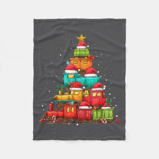 Train Railroad Locomotive Christmas Tree Xmas Hat  フリースブランケット (正面)