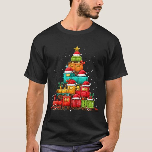 Train Railroad Locomotive Christmas Tree Xmas Hat  Tシャツ (正面)