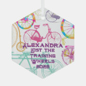 Training 失った Wheels自転車のキープザーと年 ガラスオーナメント (正面)
