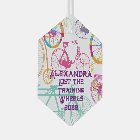 Training 失った Wheels自転車のキープザーと年 ガラスオーナメント (正面右)