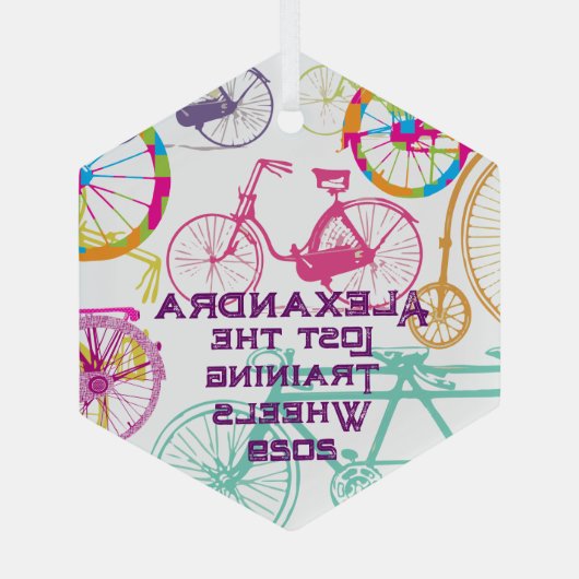 Training 失った Wheels自転車のキープザーと年 ガラスオーナメント (裏面)