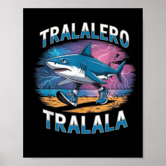 Tralalero Tralalaイタリアの脳みそ回転おもしろサメのミーム ポスター (正面)