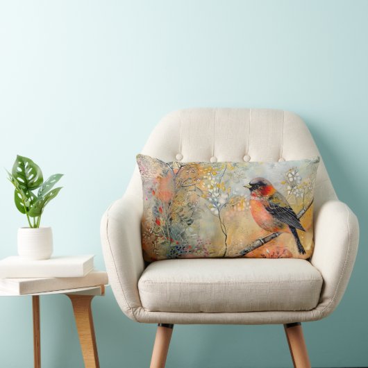 Tranquil Autumn Robin Lumbar Throw Pillow ランバークッション (椅子)