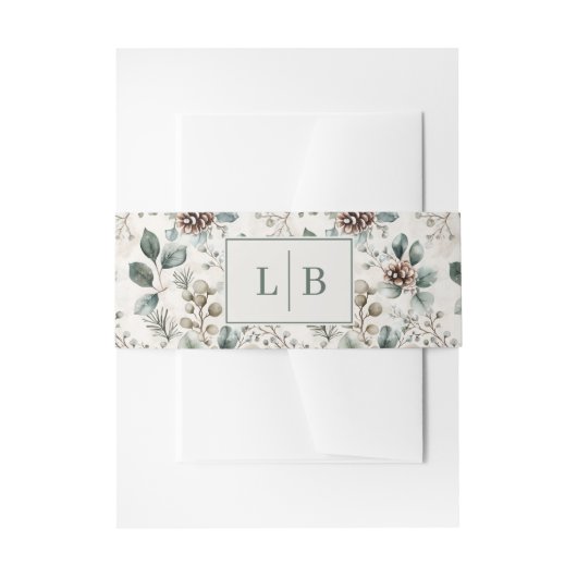 Tranquil Beige Botanical Pinecone 招待状ベリーバンド (正面例)