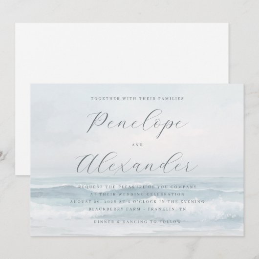 Tranquil Blue Ocean Waves 招待状 (正面/裏面)