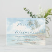 Tranquil Blue Watercolor Beach Scene 招待状 (スタンド正面)