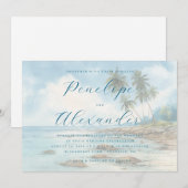 Tranquil Blue Watercolor Beach Scene 招待状 (正面/裏面)