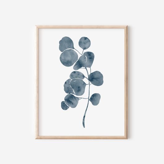 Tranquil Blue Watercolor Eucalyptus Branch Art ポスター