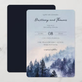Tranquil Blue Watercolor Forest 招待状 (正面/裏面)