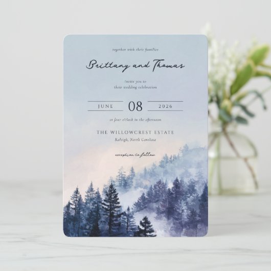 Tranquil Blue Watercolor Forest 招待状 (スタンド正面)