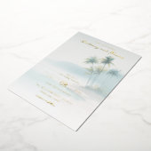 Tranquil Blue Watercolor Palm Trees 箔招待状 (回転した状態)