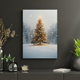 Tranquil Christmas Tree in Snowy Clearing ポスター